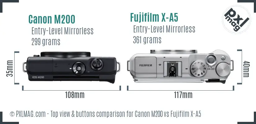 Canon M200 vs Fujifilm X-A5 top view buttons comparison