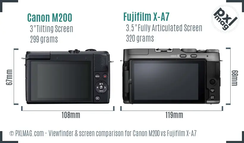 Canon M200 vs Fujifilm X-A7 Screen and Viewfinder comparison