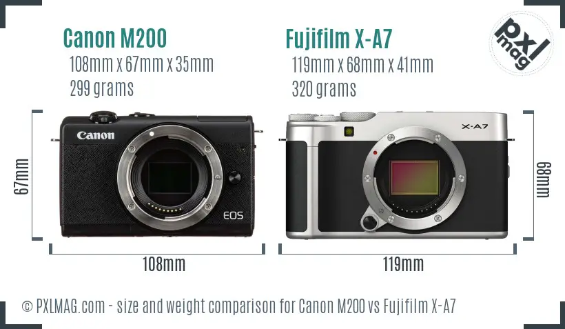 Canon M200 vs Fujifilm X-A7 size comparison