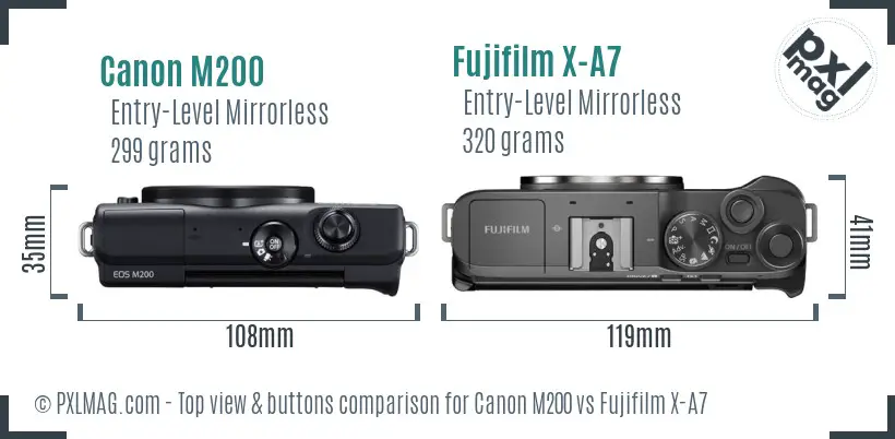 Canon M200 vs Fujifilm X-A7 top view buttons comparison