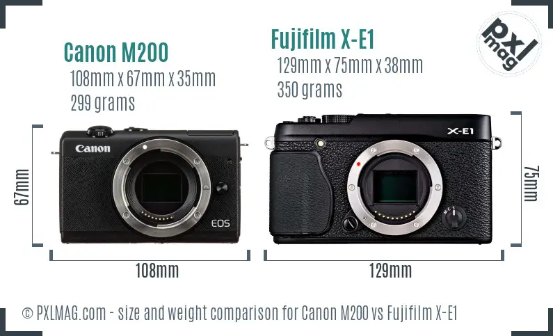 Canon M200 vs Fujifilm X-E1 size comparison
