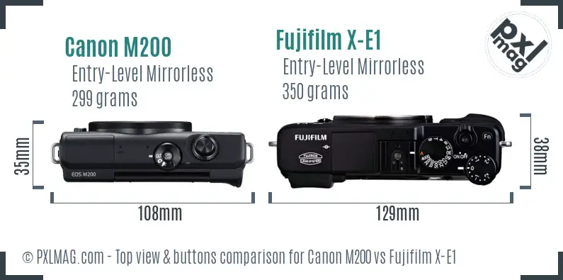Canon M200 vs Fujifilm X-E1 top view buttons comparison