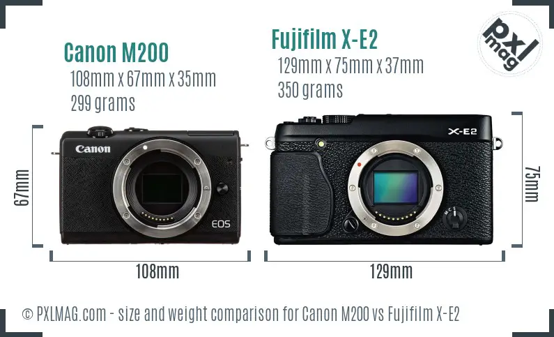 Canon M200 vs Fujifilm X-E2 size comparison