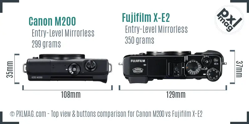 Canon M200 vs Fujifilm X-E2 top view buttons comparison