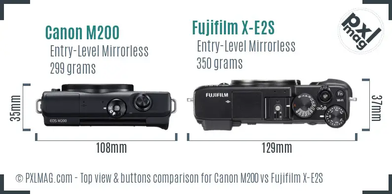 Canon M200 vs Fujifilm X-E2S top view buttons comparison