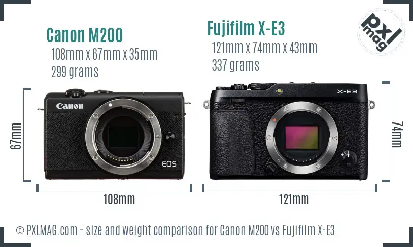 Canon M200 vs Fujifilm X-E3 size comparison