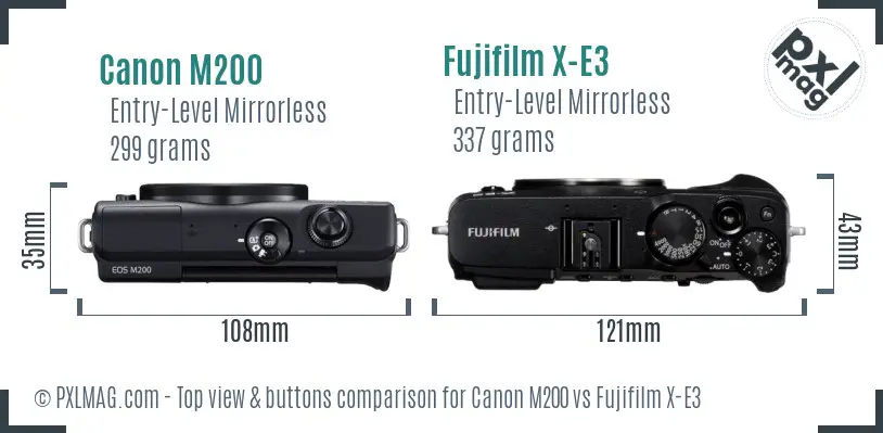 Canon M200 vs Fujifilm X-E3 top view buttons comparison