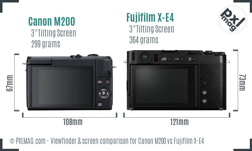 Canon M200 vs Fujifilm X-E4 Screen and Viewfinder comparison