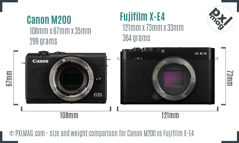 Canon M200 vs Fujifilm X-E4 size comparison