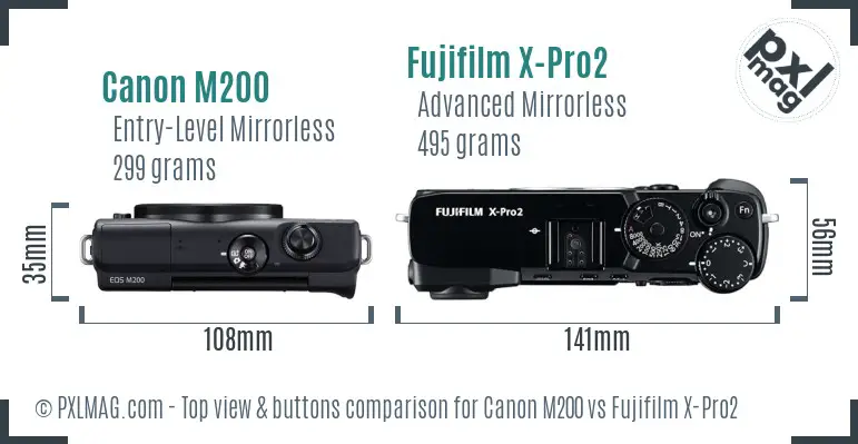 Canon M200 vs Fujifilm X-Pro2 top view buttons comparison