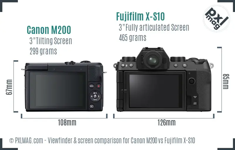 Canon M200 vs Fujifilm X-S10 Screen and Viewfinder comparison