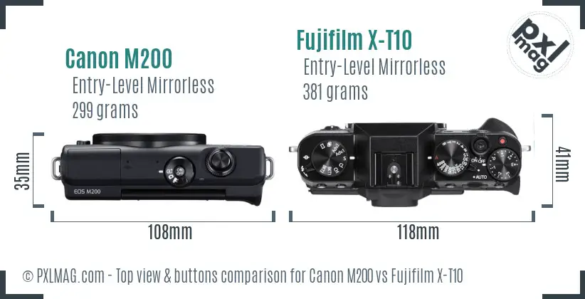 Canon M200 vs Fujifilm X-T10 top view buttons comparison