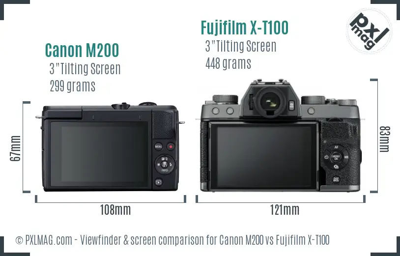 Canon M200 vs Fujifilm X-T100 Screen and Viewfinder comparison