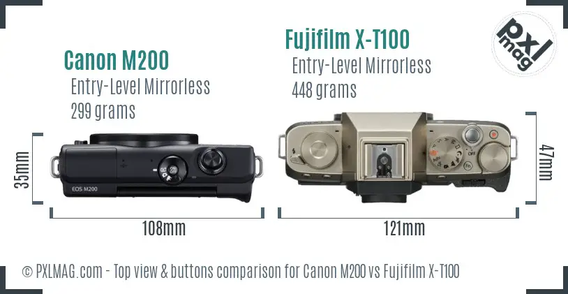 Canon M200 vs Fujifilm X-T100 top view buttons comparison