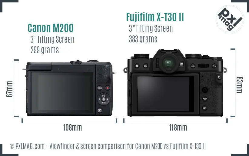 Canon M200 vs Fujifilm X-T30 II Screen and Viewfinder comparison