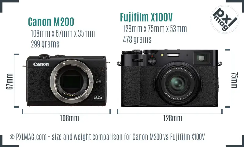 Canon M200 vs Fujifilm X100V size comparison Canon M200 vs Fujifilm X100V size comparison