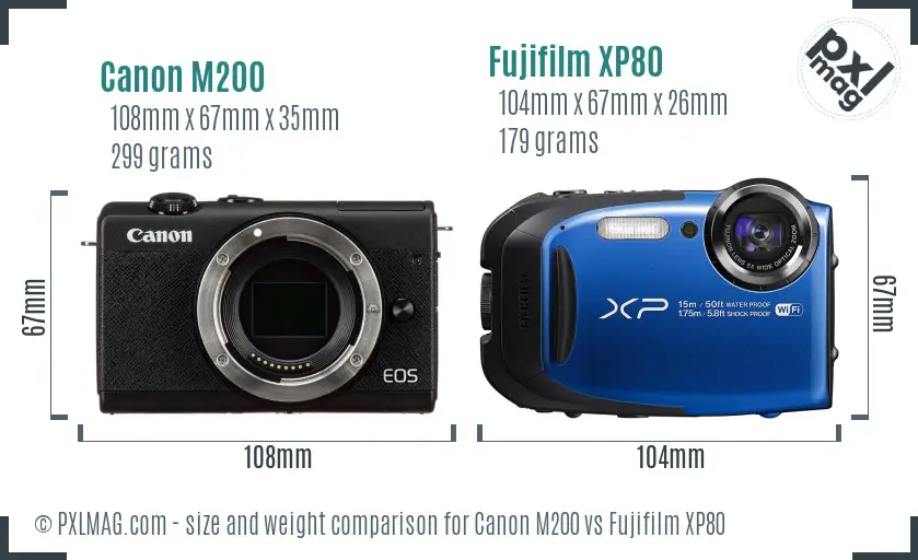 Canon M200 vs Fujifilm XP80 size comparison