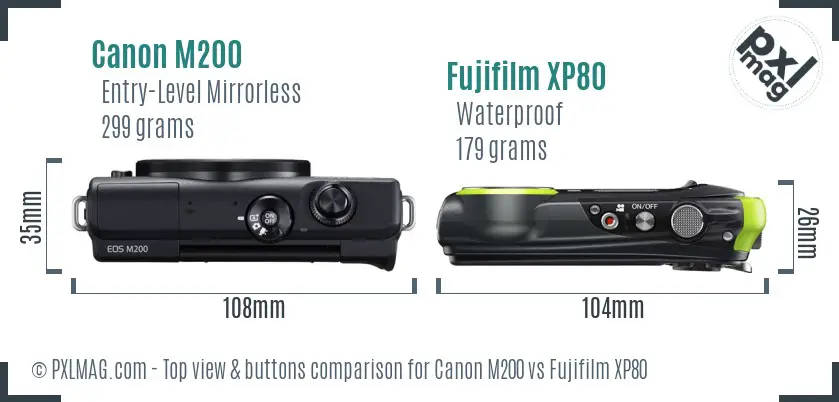 Canon M200 vs Fujifilm XP80 top view buttons comparison