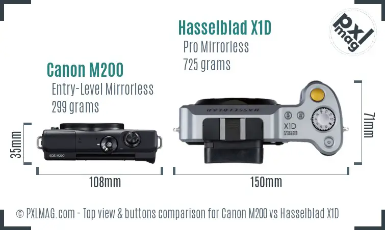 Canon M200 vs Hasselblad X1D top view buttons comparison