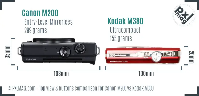 Canon M200 vs Kodak M380 top view buttons comparison
