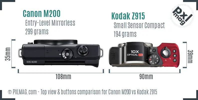 Canon M200 vs Kodak Z915 top view buttons comparison