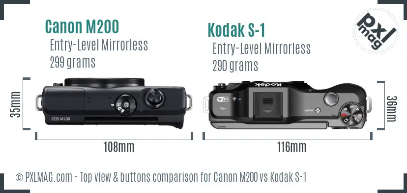 Canon M200 vs Kodak S-1 top view buttons comparison