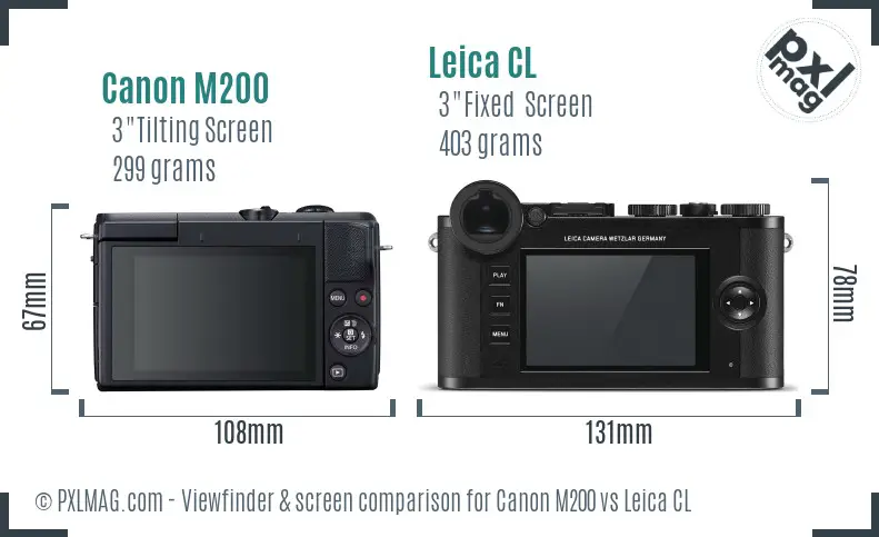 Canon M200 vs Leica CL Screen and Viewfinder comparison