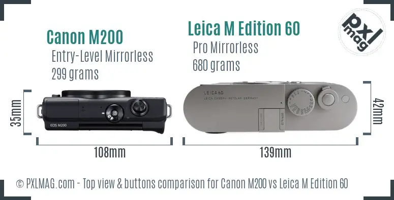 Canon M200 vs Leica M Edition 60 top view buttons comparison Canon M200 vs Leica M Edition 60 top view buttons comparison