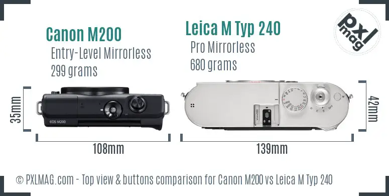 Canon M200 vs Leica M Typ 240 top view buttons comparison Canon M200 vs Leica M Typ 240 top view buttons comparison
