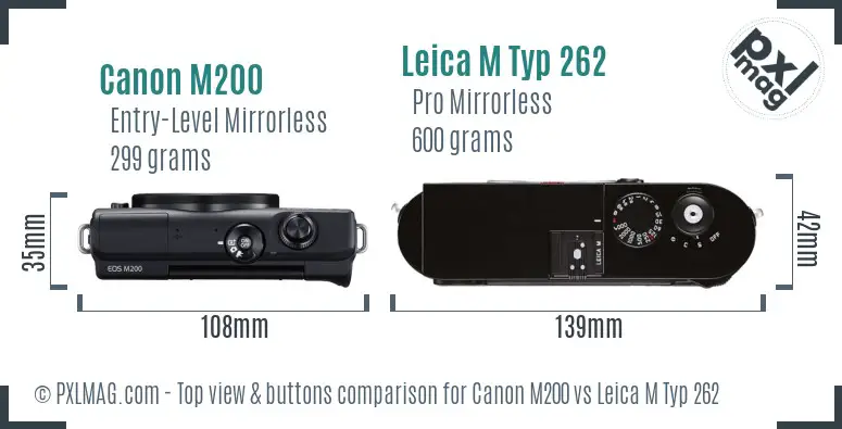 Canon M200 vs Leica M Typ 262 top view buttons comparison