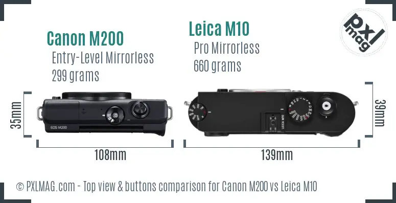 Canon M200 vs Leica M10 top view buttons comparison