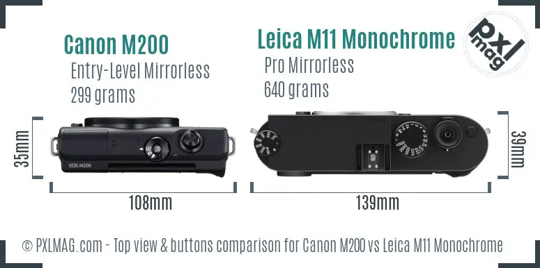 Canon M200 vs Leica M11 Monochrome top view buttons comparison