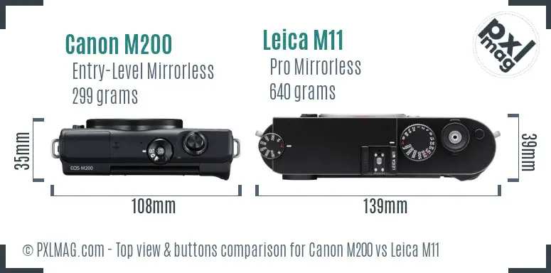 Canon M200 vs Leica M11 top view buttons comparison Canon M200 vs Leica M11 top view buttons comparison
