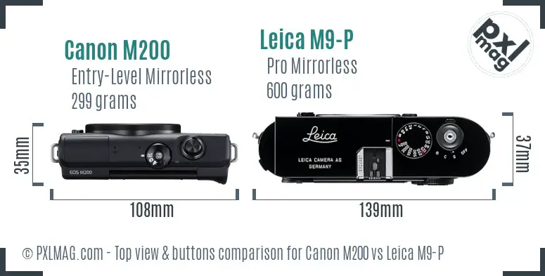 Canon M200 vs Leica M9-P top view buttons comparison
