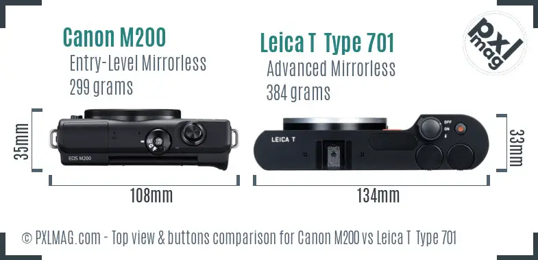 Canon M200 vs Leica T Type 701 top view buttons comparison Canon M200 vs Leica T Type 701 top view buttons comparison