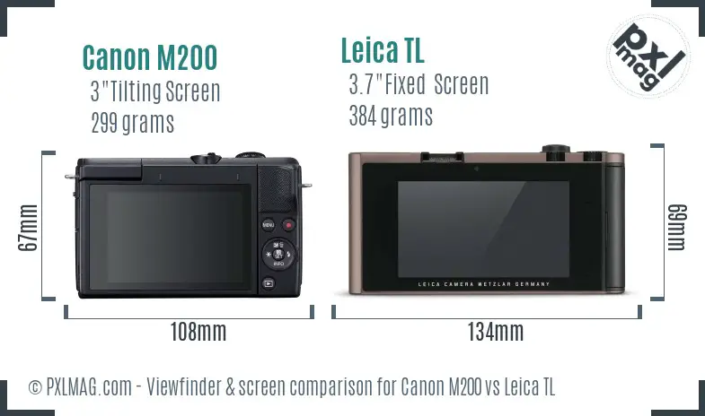 Canon M200 vs Leica TL Screen and Viewfinder comparison