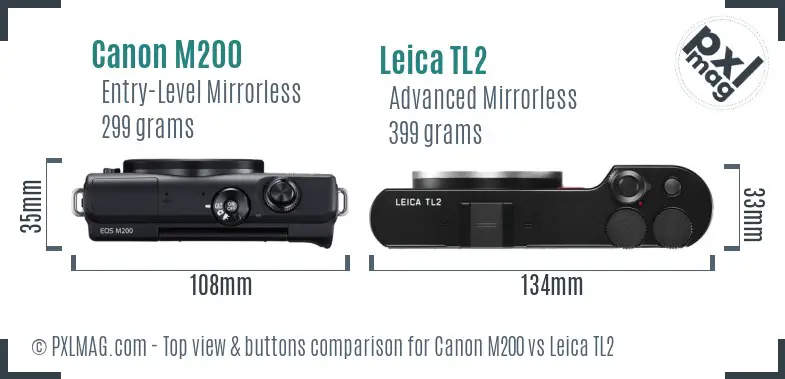 Canon M200 vs Leica TL2 top view buttons comparison