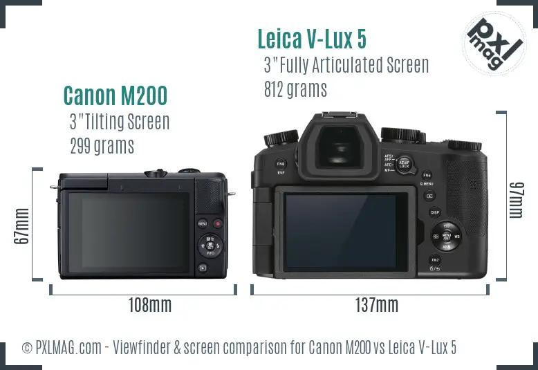 Canon M200 vs Leica V-Lux 5 Screen and Viewfinder comparison