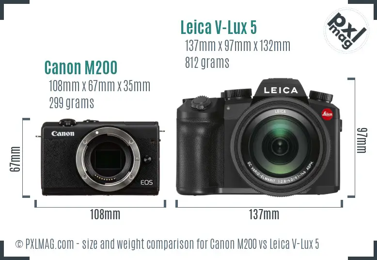 Canon M200 vs Leica V-Lux 5 size comparison