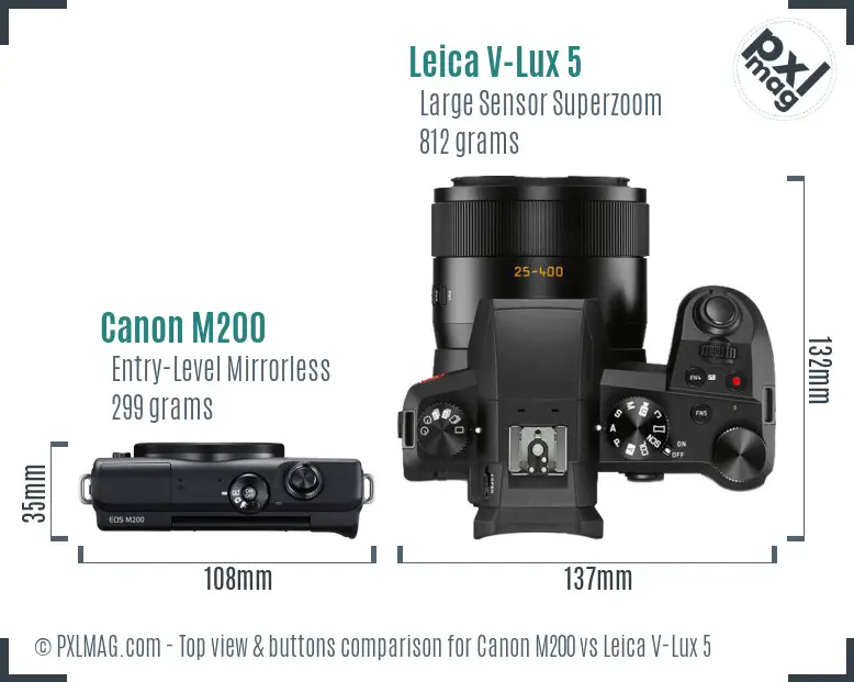 Canon M200 vs Leica V-Lux 5 top view buttons comparison