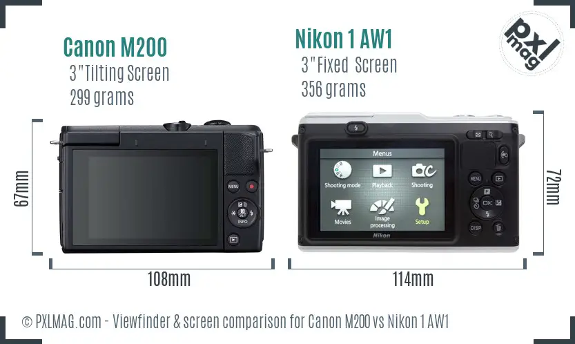 Canon M200 vs Nikon 1 AW1 Screen and Viewfinder comparison