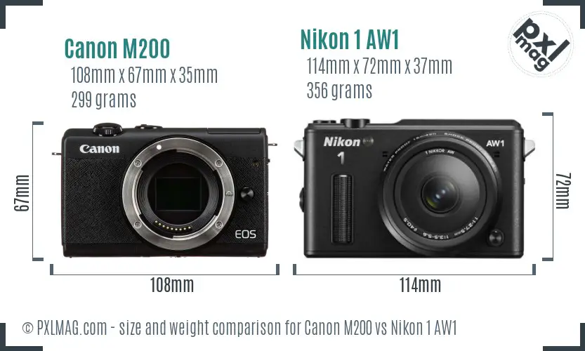 Canon M200 vs Nikon 1 AW1 size comparison