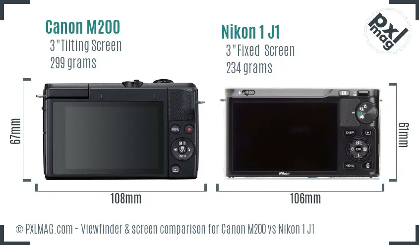 Canon M200 vs Nikon 1 J1 Screen and Viewfinder comparison
