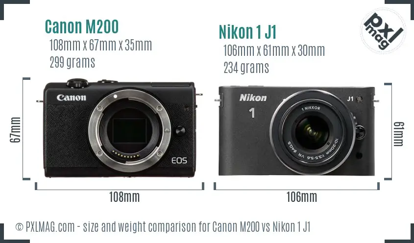 Canon M200 vs Nikon 1 J1 size comparison