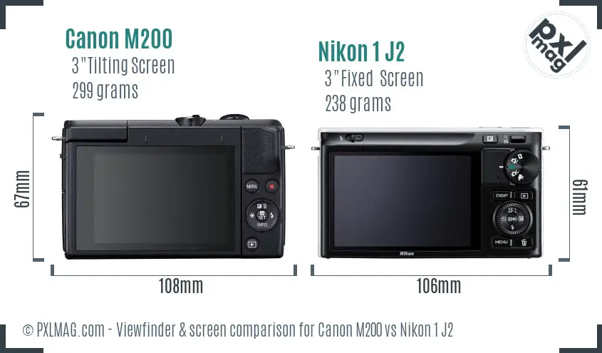 Canon M200 vs Nikon 1 J2 Screen and Viewfinder comparison