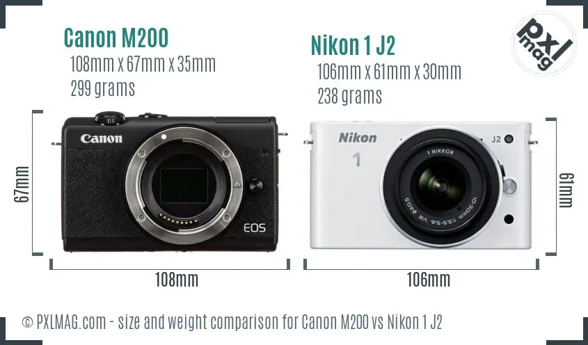 Canon M200 vs Nikon 1 J2 size comparison