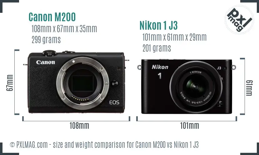 Canon M200 vs Nikon 1 J3 size comparison