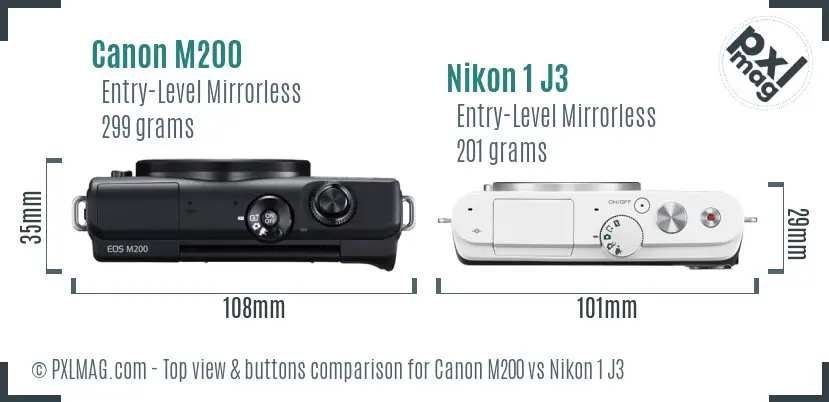 Canon M200 vs Nikon 1 J3 top view buttons comparison