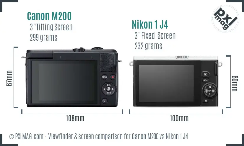 Canon M200 vs Nikon 1 J4 Screen and Viewfinder comparison