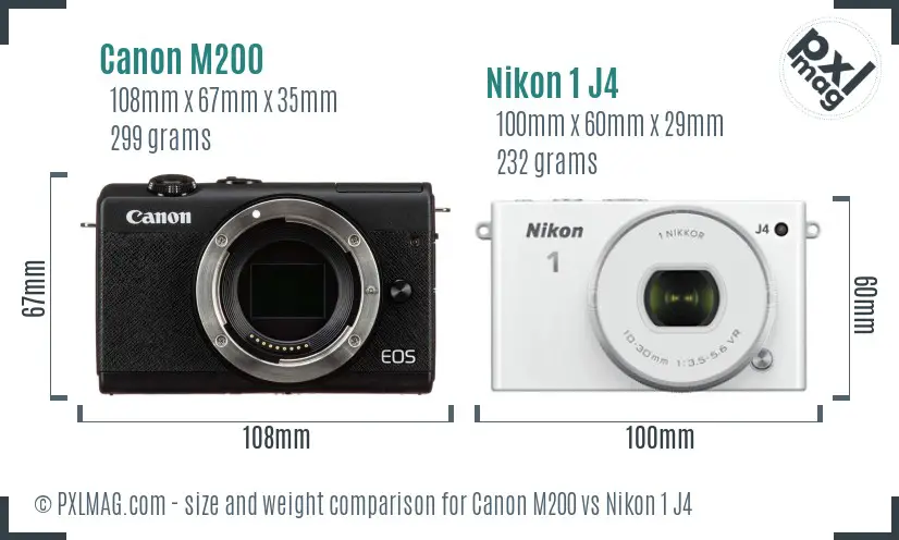 Canon M200 vs Nikon 1 J4 size comparison